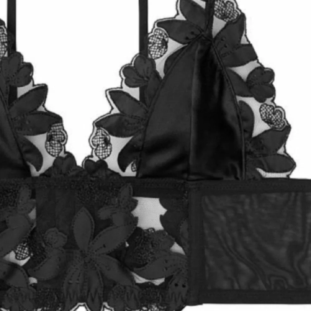 Victoria’s Secret Unlined Black Silky Satin Lace‎ Bralette Bustier Bra Top Sz L